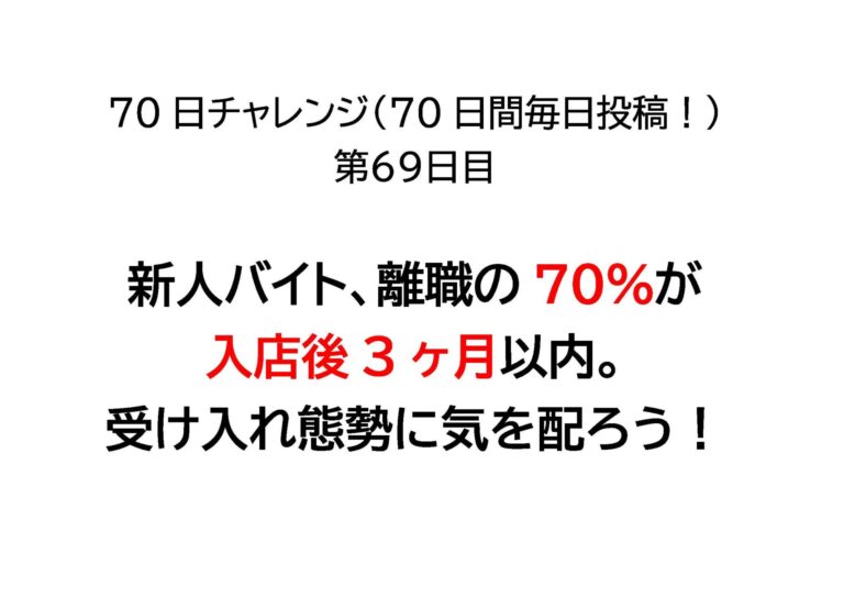新人アルバイト、離職の70%が入店後3ヶ月以内。受け入れ態勢に気を配ろう