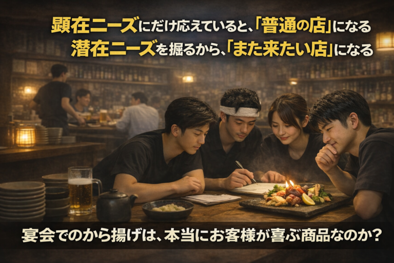 顕在ニーズにだけ応えていると、 「普通の店」になる。潜在ニーズを掘るから、 「また来たい店」になる
