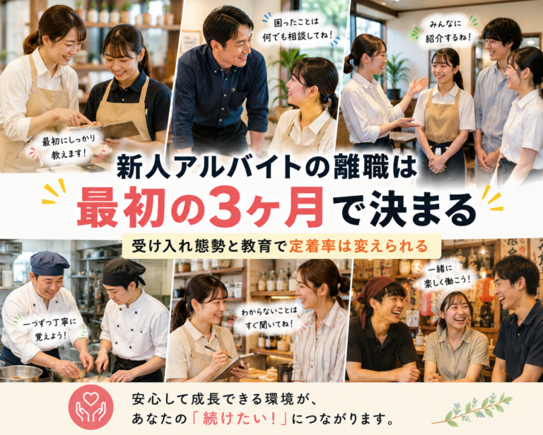飲食店の新人アルバイト離職は、3ヶ月以内が7割！効果的な受け入れ態勢と教育で定着率アップ