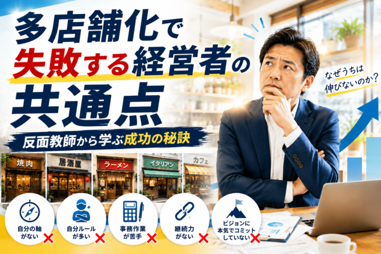 飲食店の多店舗化で失敗する経営者の共通点｜伸びない経営者の5つの特徴｜反面教師から学ぶ成功の秘訣