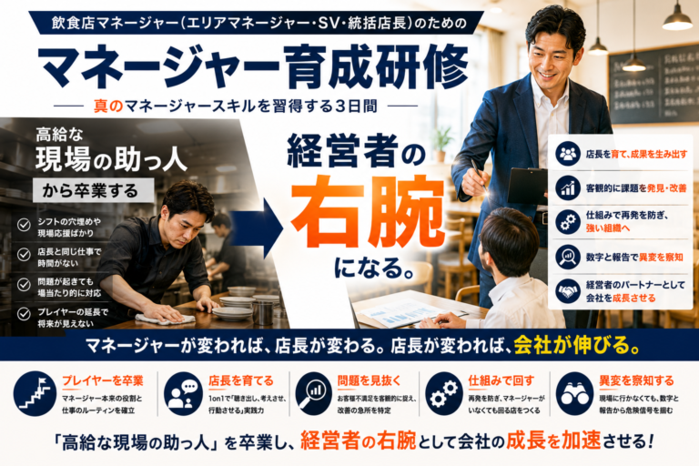 飲食店マネージャー【エリアマネージャー・SV（スーパーバイザー）・統括店長】のための「マネージャー育成研修」｜真のマネージャースキルを習得する研修